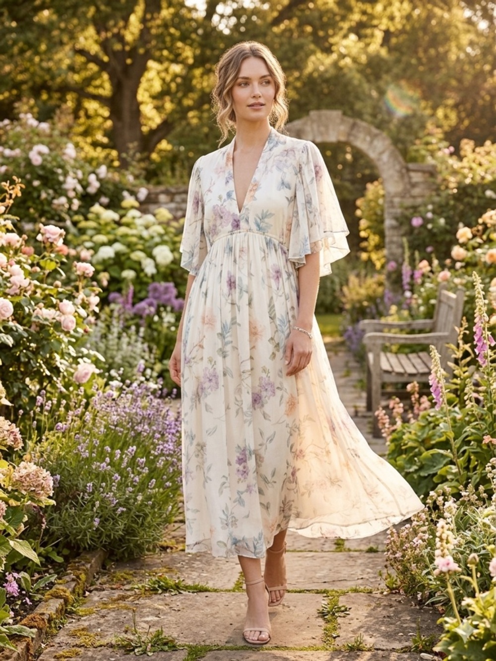 forte_forte /Cream Floral V-Neck Silk/Cotton Maxi Dress - Italy - Sz M/L -NWT